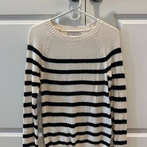 LOFT Cream and Black Striped Crewneck Sweater